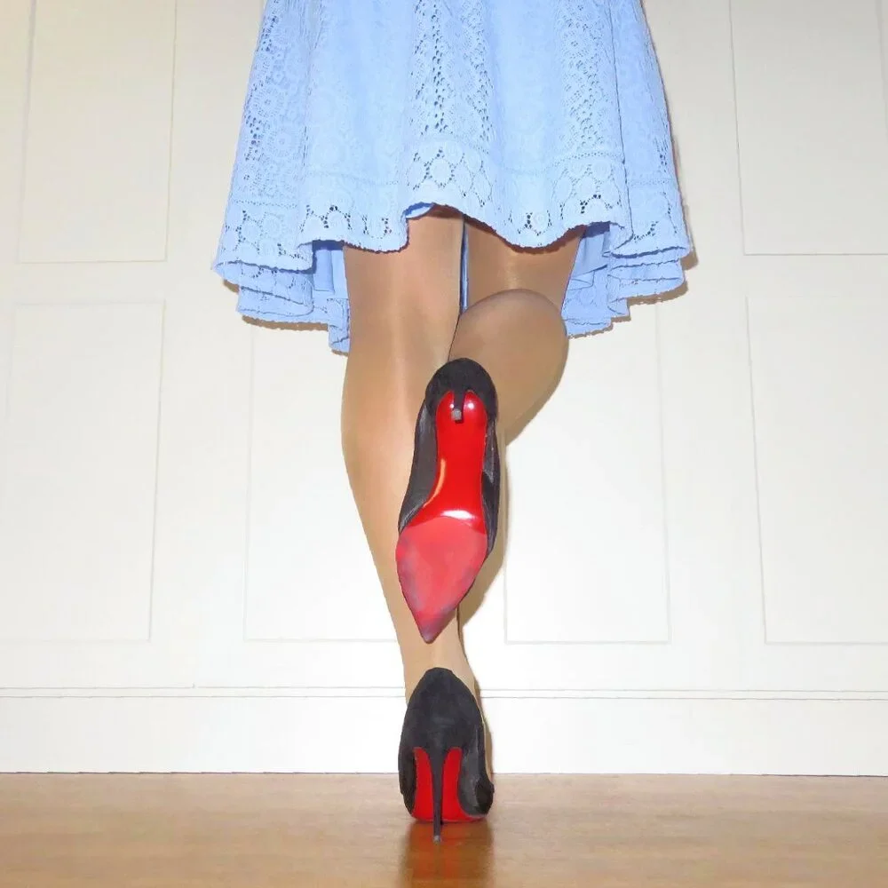 Kris & Jessy Black Suede Leather & Mesh High Heel Stiletto Pumps US 8.5 - Picture 4 of 14